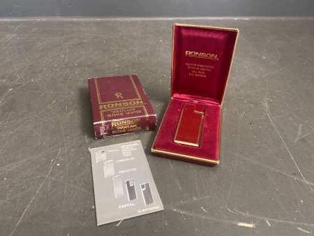 Vintage Ronson Varaflame Lighter Gold & Red in Box