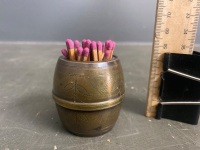 Antique Brass Vesta in shape of a Barrel