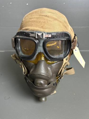 WWII RAAF Tropical Helmet w. U.S Bulbulian Oxygen on Demand Mask Later Goggles