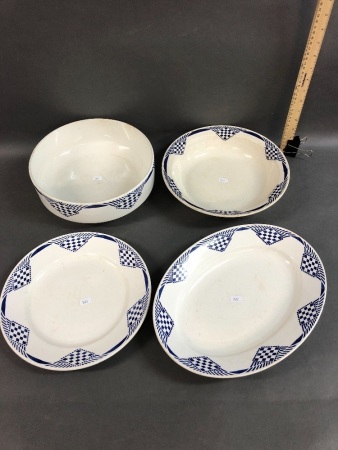 4 Pieces of Vintage French Art Deco Design Blue & White Ceramics