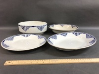 4 Pieces of Vintage French Art Deco Design Blue & White Ceramics - 2