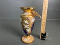 Vintage Bohemian Czech Cobolt Blue Gilt Glass Vase - app 220mm H - 2