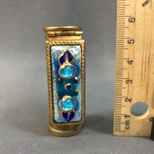 French 1920's Brass & Enamel Lipstick Holder