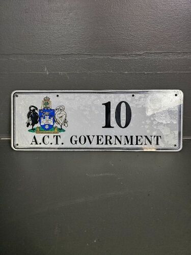 Very Collectable A.C.T 10 ACT Govt. Number Plate