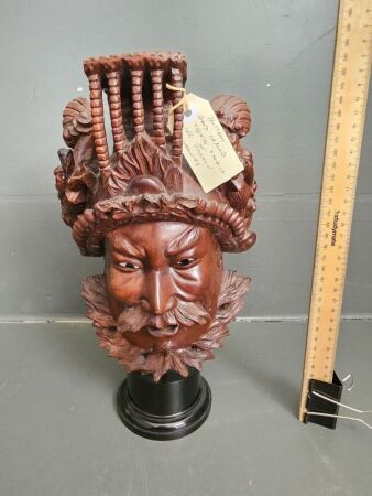 Antique Hand Carved Tibetan Warrior w. Double Dragon Heads