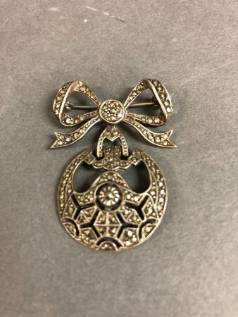 1920's Sterling Silver & Marcasite Bow Brooch