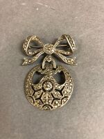 1920's Sterling Silver & Marcasite Bow Brooch