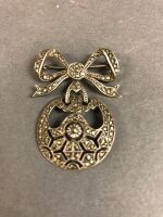 1920's Sterling Silver & Marcasite Bow Brooch - 2