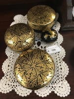 4 Black & Gold Burmese Laquered Pots