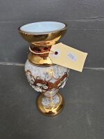 Vitange Bohemian Czech Milk Glass Gold Gilt Vase - 2