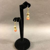 Pair of 14ct Gold & Salmon Coral Earrings - 2