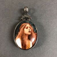 Sterling Silver & Porcelain Pendant Decorated with the Lady of Shallot - 2