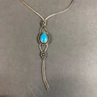 1920's Sterling Silver & Turquoise Fringe Necklace - 2