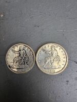 2 Silver Plated 1876 United States Trade Dollars