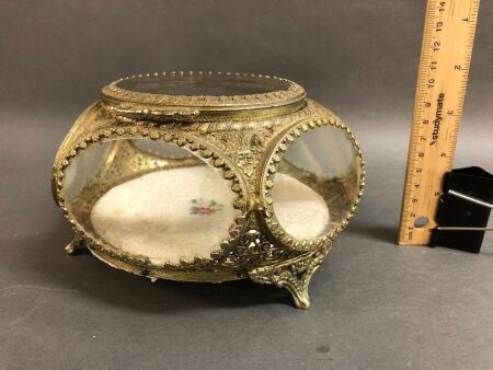 1950's Hollywood Regency Gilt & Bevelled Glass Jewellery Box