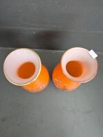 Pair 1960-1970 Retro Vases Japanese Design Orange - 4