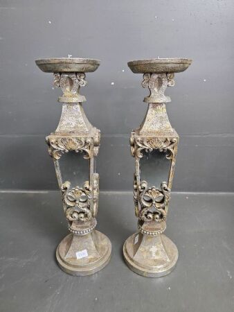 2 Mirror and Metal Like Candle Holders - app 37mm