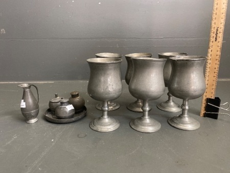 Selangor Pewter Goblets C.1974 Lead Free and Salt and Pepper Set