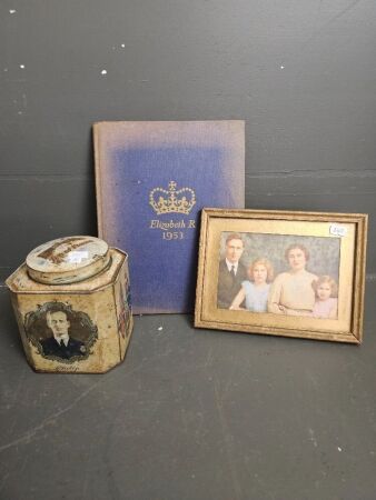 Queen Elizabeth II Childhood Family Photo, Book and Vintage Bushells Tin