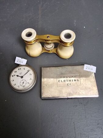 German Pocket Watch, Card Holder & Binoculars