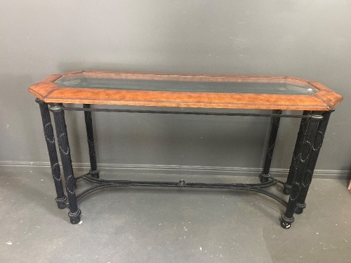 Leather Trimmed Glass Top Hall Table