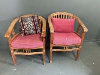 Pair Wooden Arm Chairs