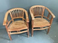 Pair Wooden Arm Chairs - 3