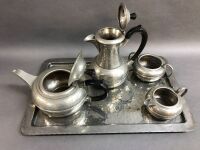 5 Piece English Pewter Tea & Coffee Set on Tray - 2