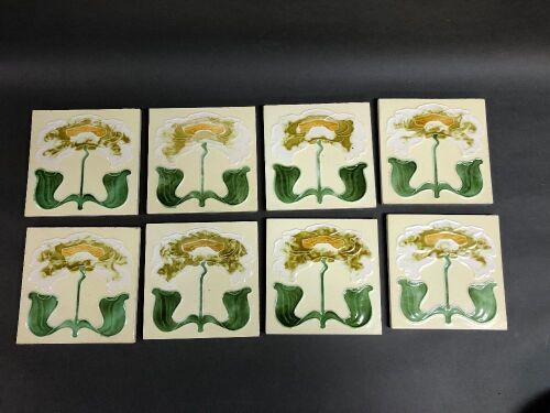 8 x John Burgess  Art Nouveau Style English Glazed Pottery Tiles