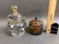 2 x c1920's Dressing Table Jars - 1 Celluoid, 1 Glass