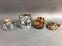 2 x c1920's Dressing Table Jars - 1 Celluoid, 1 Glass - 2