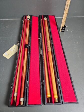 2 Timber Pool Cues in Cases