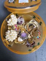 Bowl with 7 Pairs Clip on Earrings & Coalport English Bone Earrings - 3