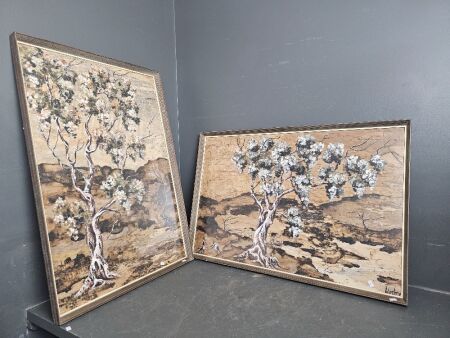 2x Original Bark Paintings signed Wesley