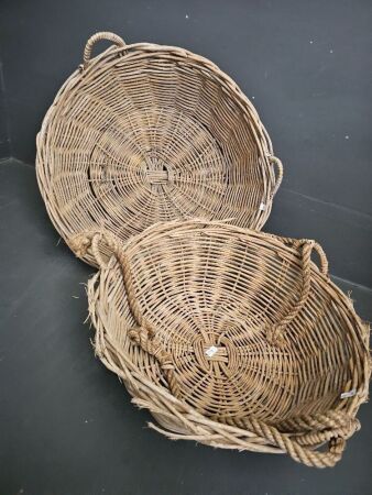 Two Flat Cane Fruit Baskets