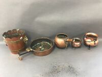 5 Pieces of Vintage French Copper inc. Lions Head Barrel Planter