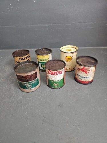 Six Collectable Grease Tins - BP, Mobil, Caltex, Shell & Castrol