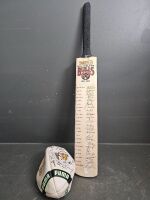 Signed Broncos Football and Signs Bulls Cricket Bat