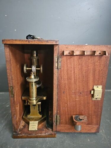 Antique Brass R & J Beck Ltd Microscope in Timber Case