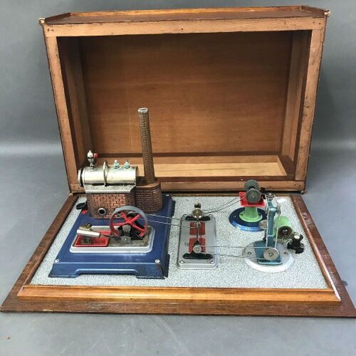 Wilesco Germany Tin Toy Steam Engine Set in Set in Timber Bespoke Box