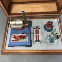 Wilesco Germany Tin Toy Steam Engine Set in Set in Timber Bespoke Box - 2