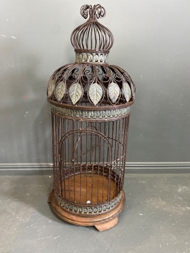 Ornate Metal with Wood Base Bird Cage