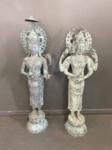 Pair Middle Eastern Metal Statues