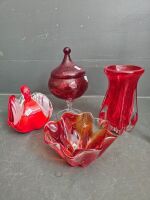 Selection of Red Murano Glass Vase, Container, Swan and Bowl