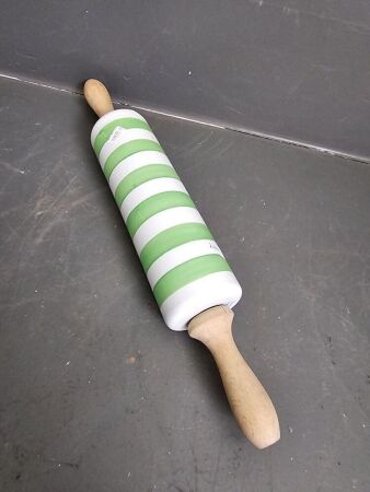 Green & White Striped Ceramic Rolling Pin