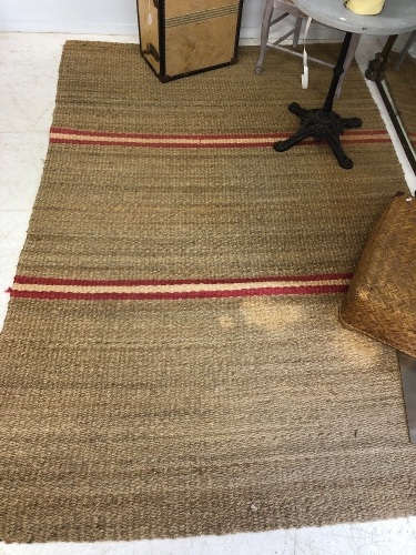 Large Jute Rug, French Style with Stripes - As Is