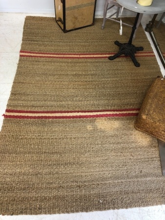 Large Jute Rug, French Style with Stripes - As Is