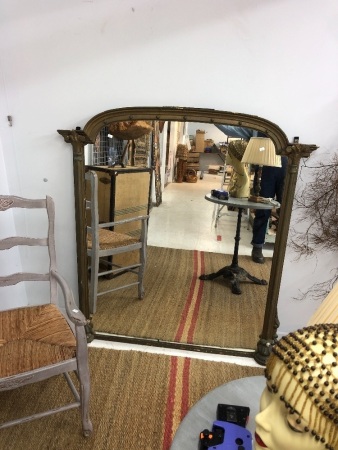 Antique Timber Framed Arched Gilt Wall Mirror - As Is