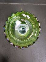 Green Carnival Glass Pedestal Bowl - 3