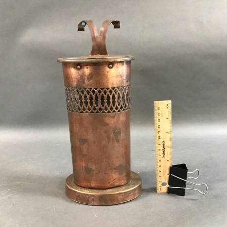 Vintage Copper Fire Poker Holder with Cast Iron Base by Mastercraft